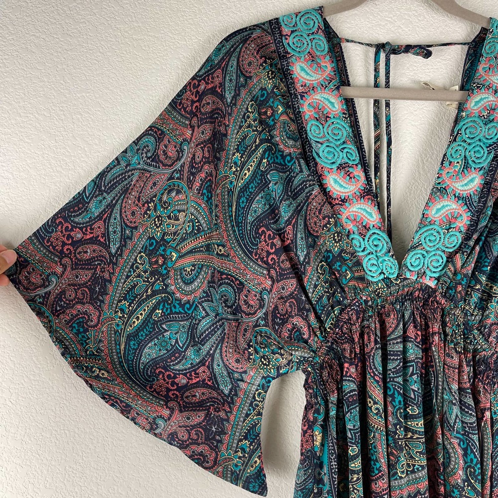 Raga Size Small Mystic Garden Paisley Maxi Dress Green Pink Boho Peasant